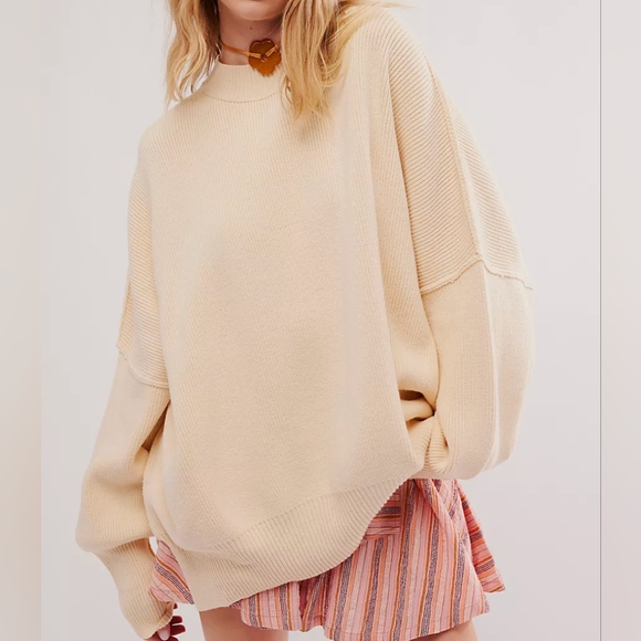Free People Sweaters - Free People Easy Street Oversized Slouchy Boxy Fit Knit Tunic Sweater Cream XL